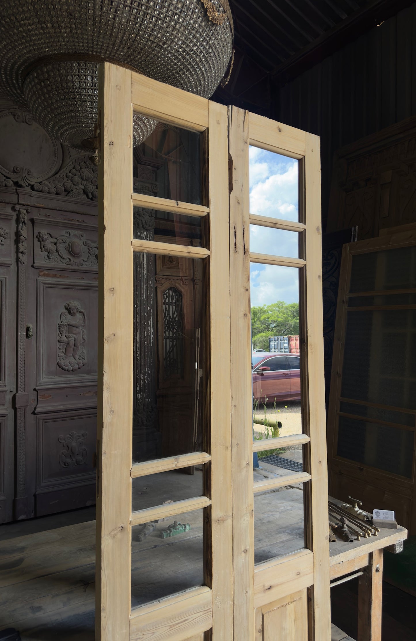 Antique Glass 4 Lite French Doors - 34.25x94.5 - L689