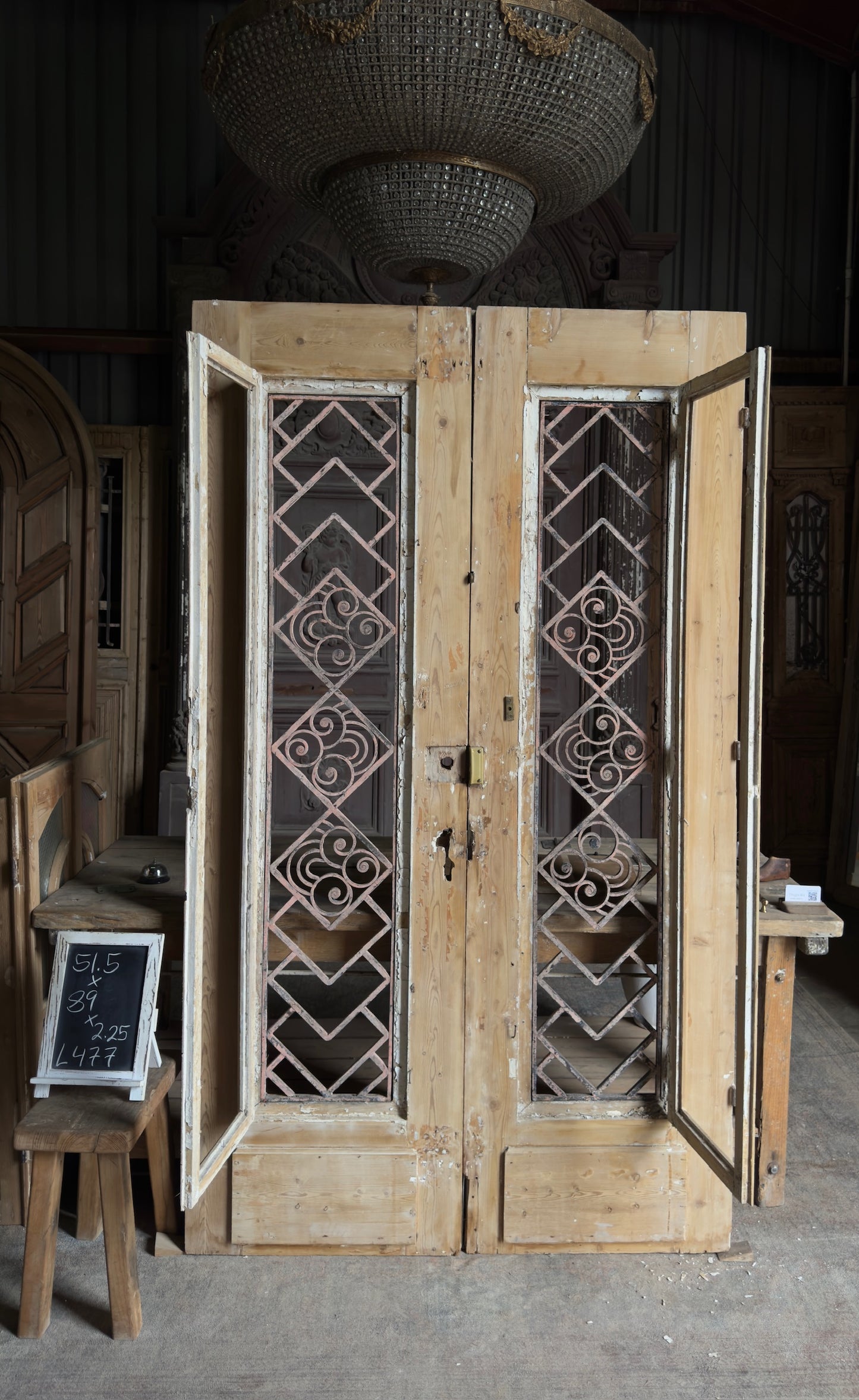 Diamond Grille Antique Iron French Doors - 51.5x89 - L477