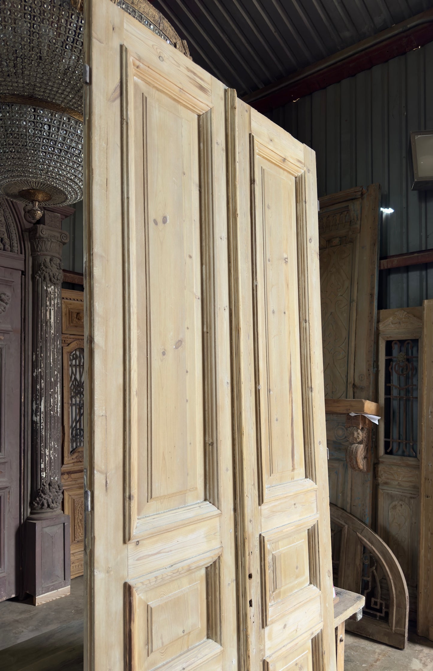 3 Panel Antique Solid French Doors With Raised Molding - 43x108 K223