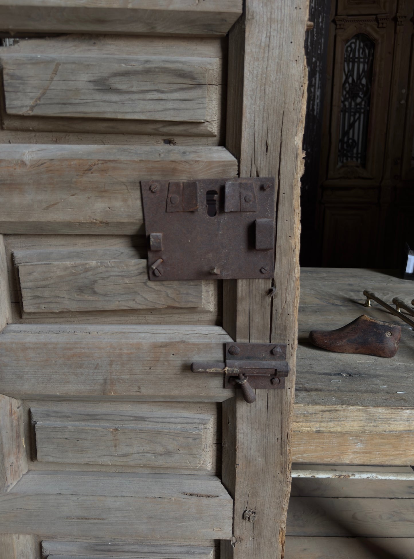 Spanish Coffered Panel Antique Single Door - 29.75x66 - L255