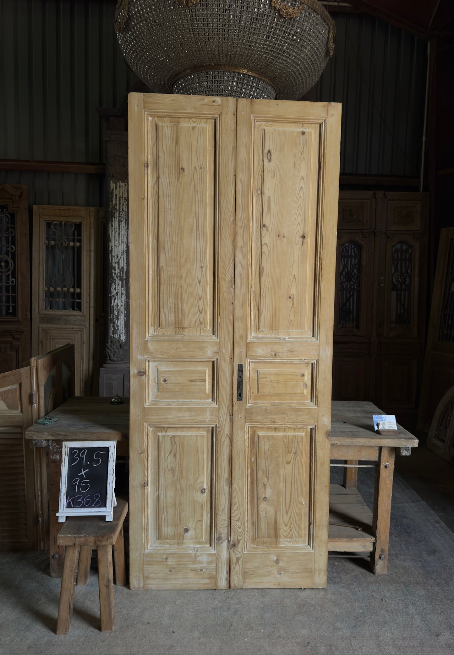 3 Panel Antique Solid French Doors - 39.5x95 K368