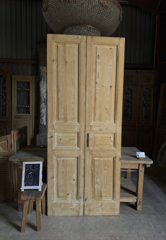 3 Panel Antique Solid French Doors - 39.5x95 K368
