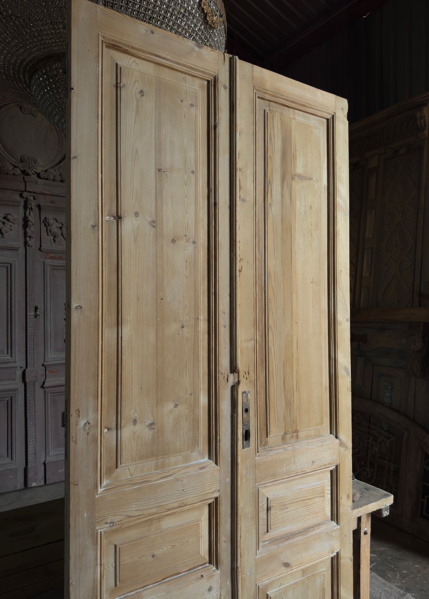 3 Panel Antique Solid French Doors - 45x100.5 K38
