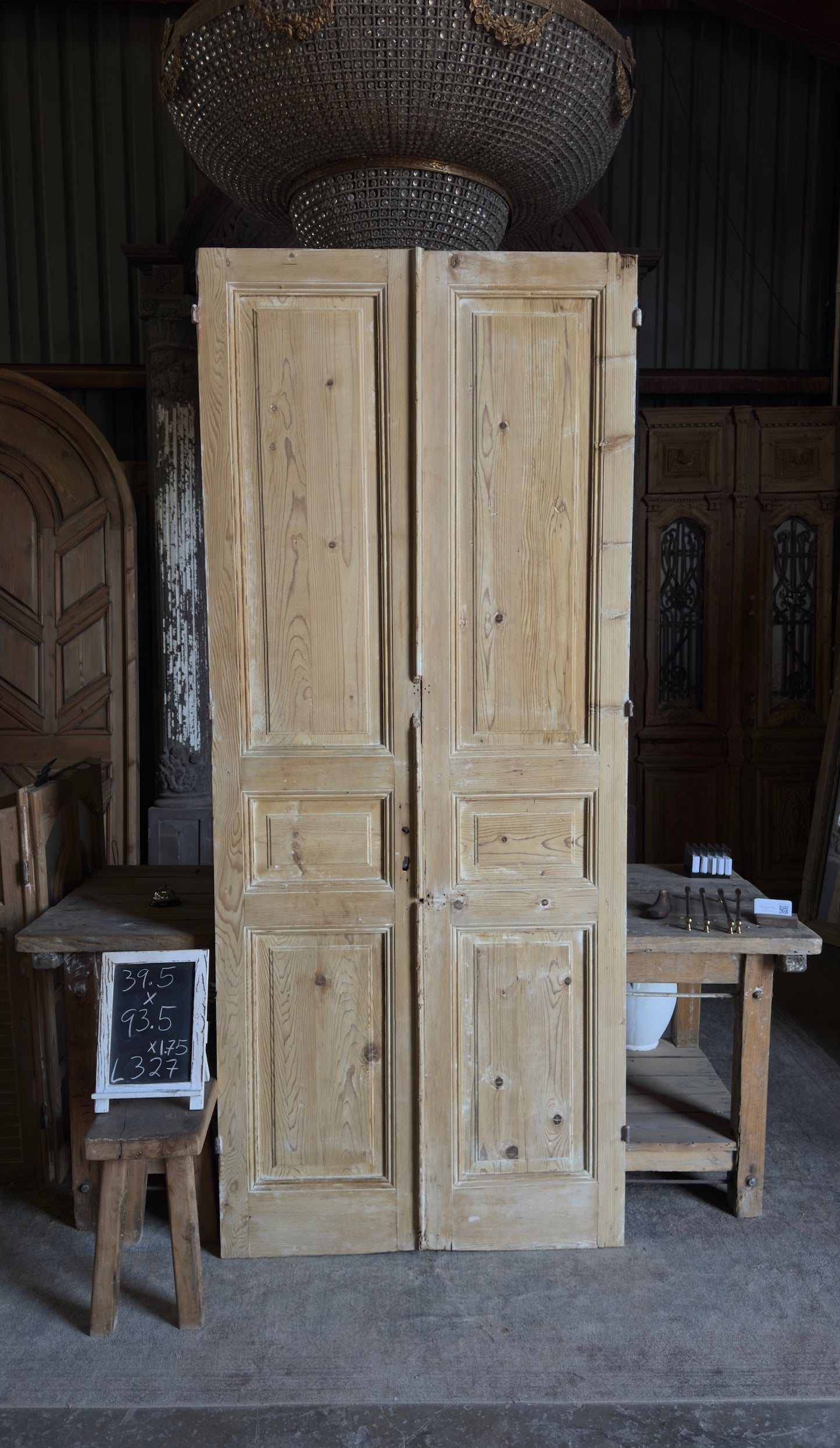 3 Panel Antique Solid French Doors - 39.5x93.5 - L327