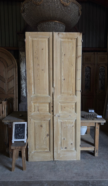 3 Panel Antique Solid French Doors - 39.5x93.5 - L327