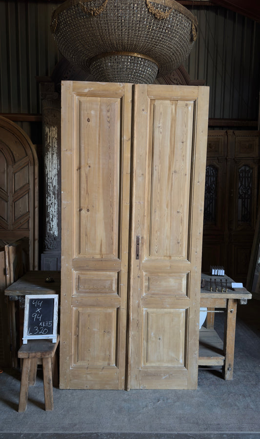 3 Panel Antique Solid French Doors - 44x94 - L320