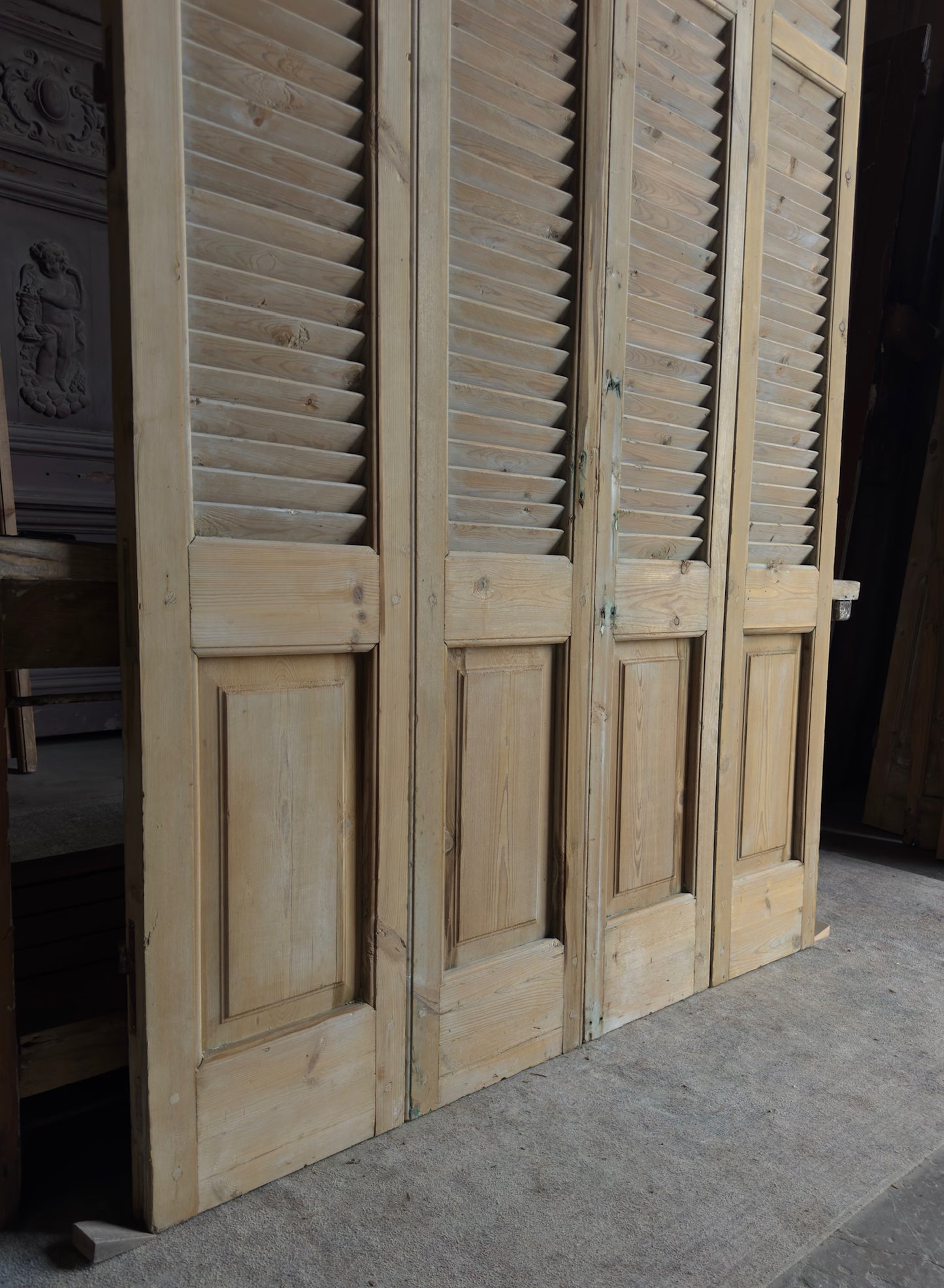 European French Antique Louvered Shutters - 58.5x83 - L412