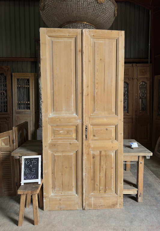 3 Panel Antique Solid French Doors - 43.75x96.5 K360