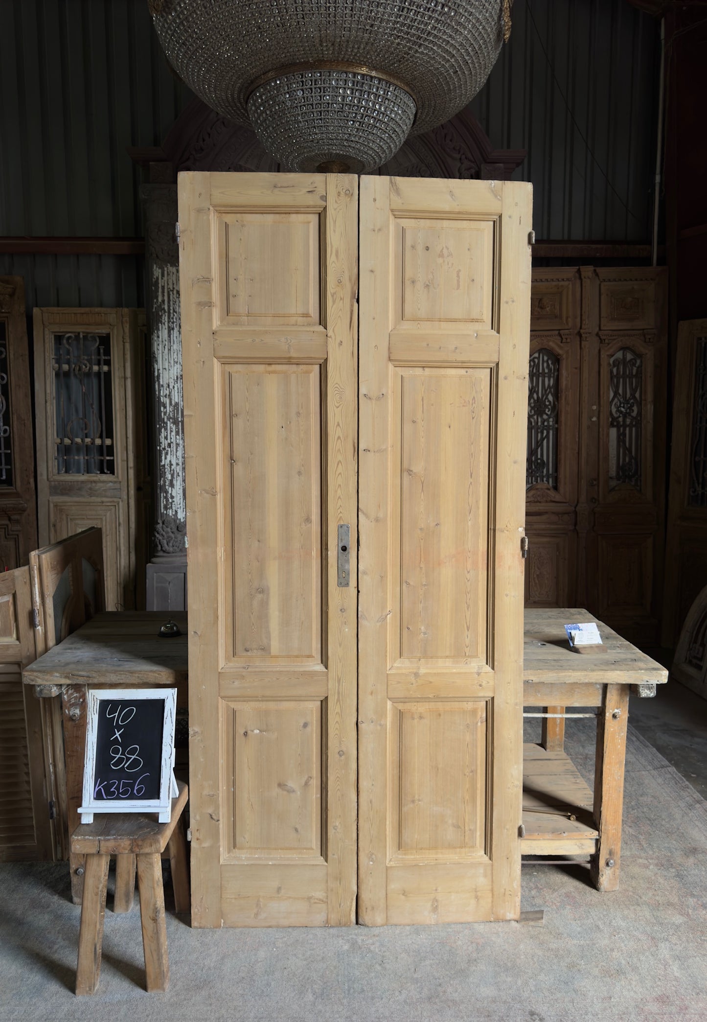 3 Panel Antique Solid French Doors - 40x88 K356