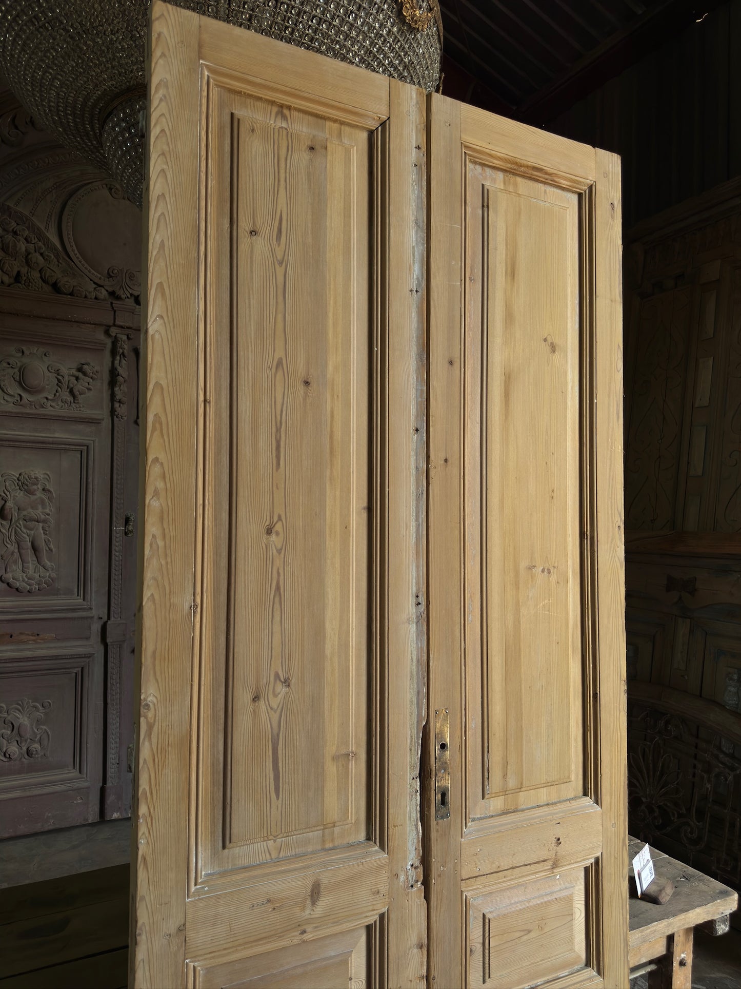 3 Panel Antique Solid French Doors - 39.5x99 K48