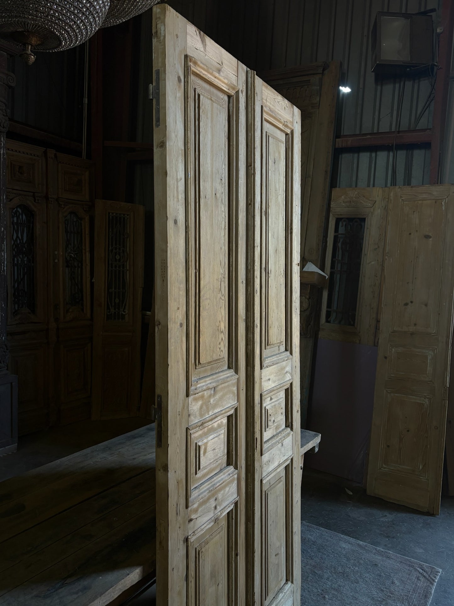Raised Molding 3 Panel Antique Solid French Doors - 44.75x94 - L97