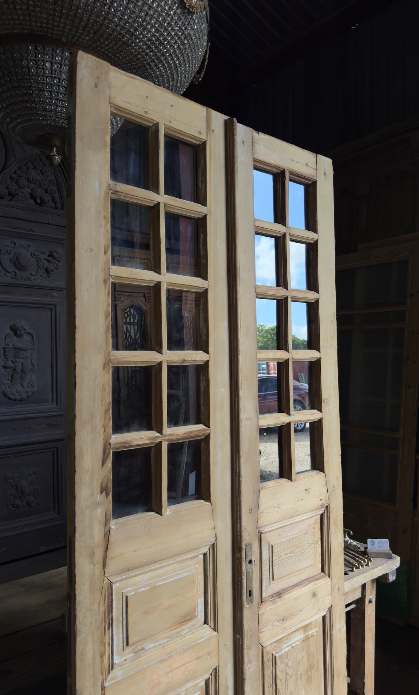 Antique Glass 9 Lite French Doors - 39.5x93 - L687