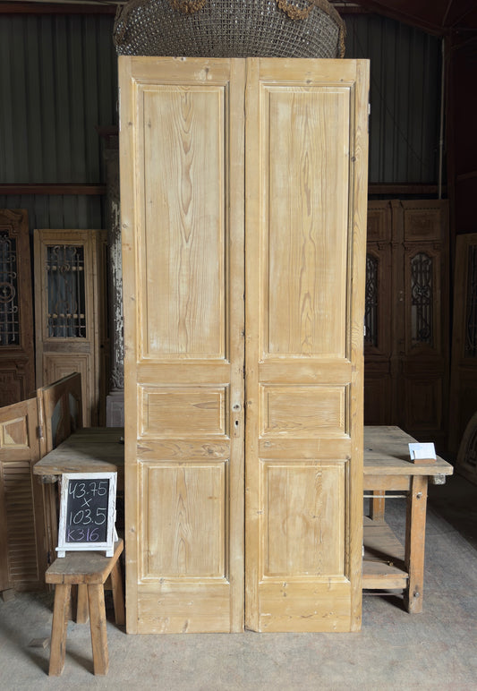 3 Panel Antique Solid French Doors - 43.75x103.5 K316