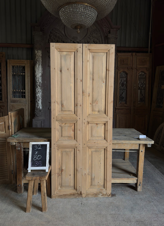 Handcrafted 3 Panel Solid French Doors - 32x80 L35