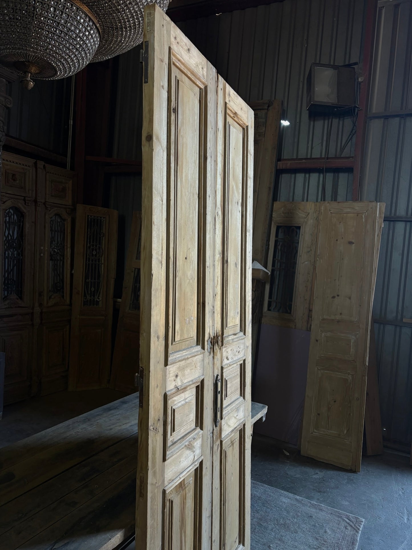 Raised Molding 3 Panel Antique Solid French Doors - 40.25x100 - L96