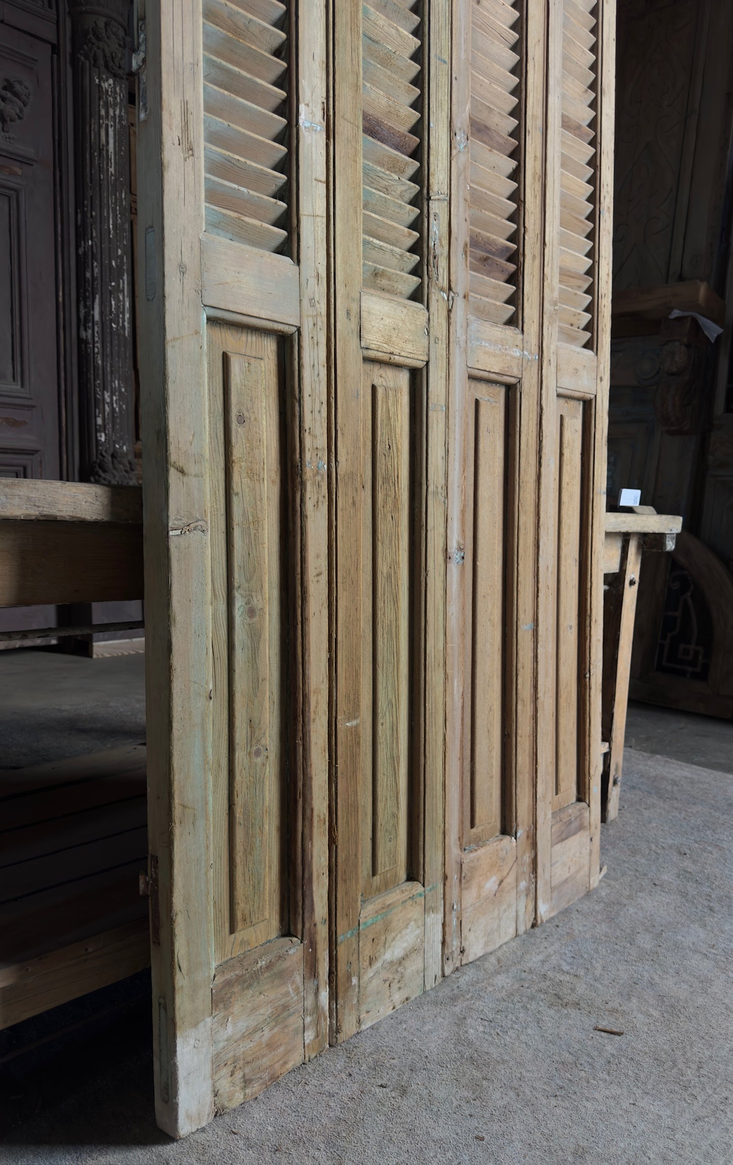 European French Antique Louvered Shutters - 39.75x95 K454