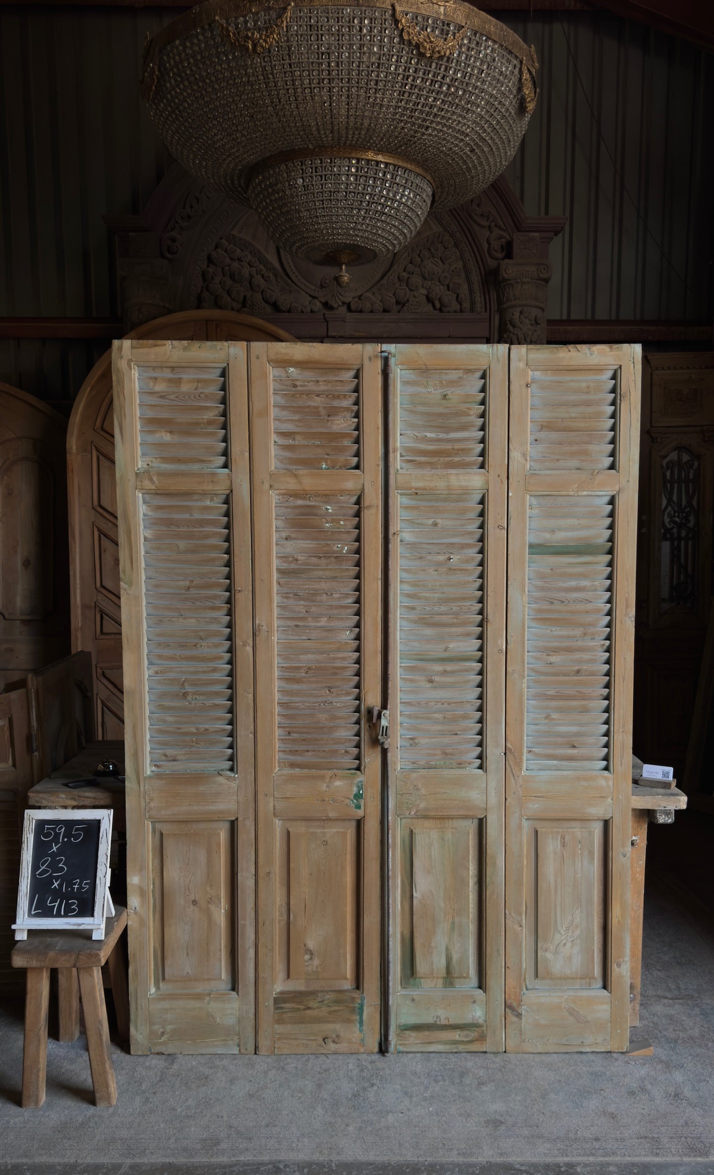 European French Antique Louvered Shutters - 59.5x83 - L413