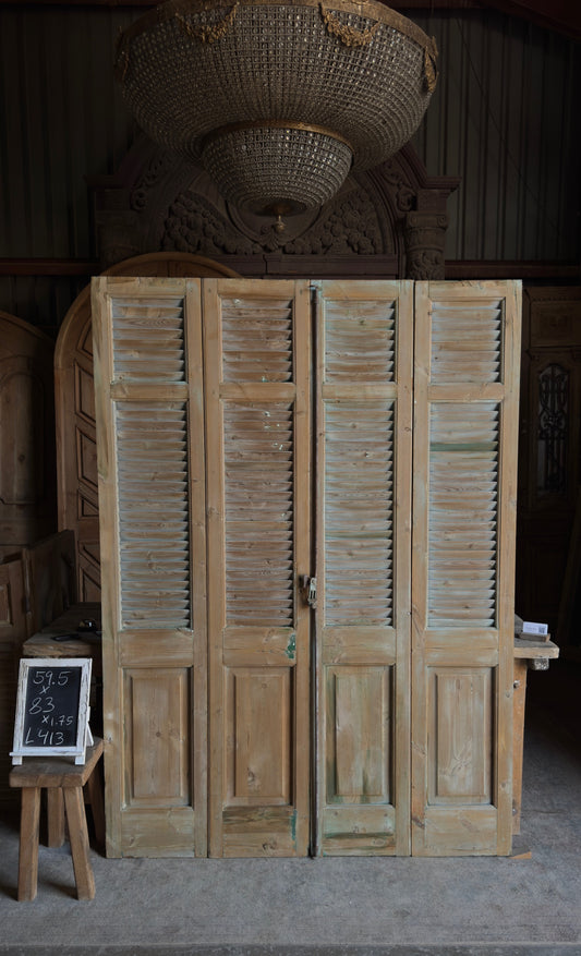 European French Antique Louvered Shutters - 59.5x83 - L413