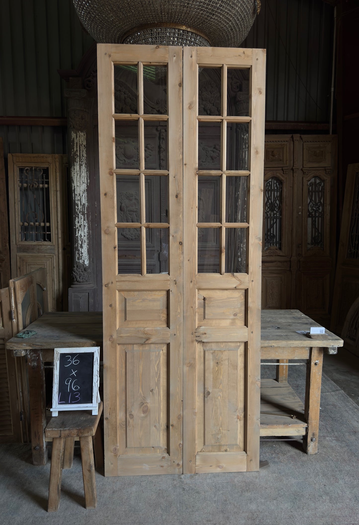 Handcrafted 8 Lite Glass French Doors - 36x96 L13