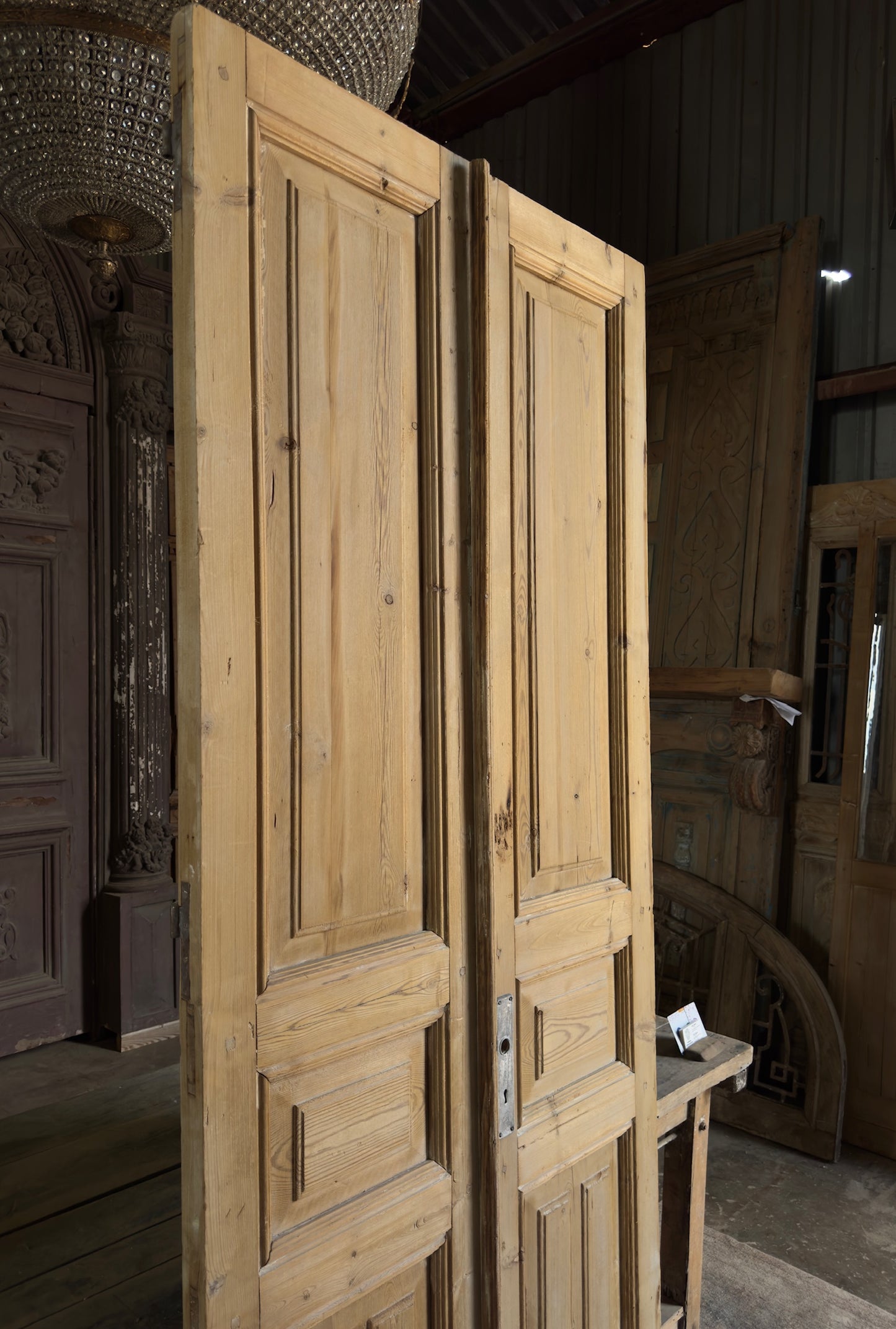 3 Panel Antique Solid French Doors - 39.5x95.5 K408