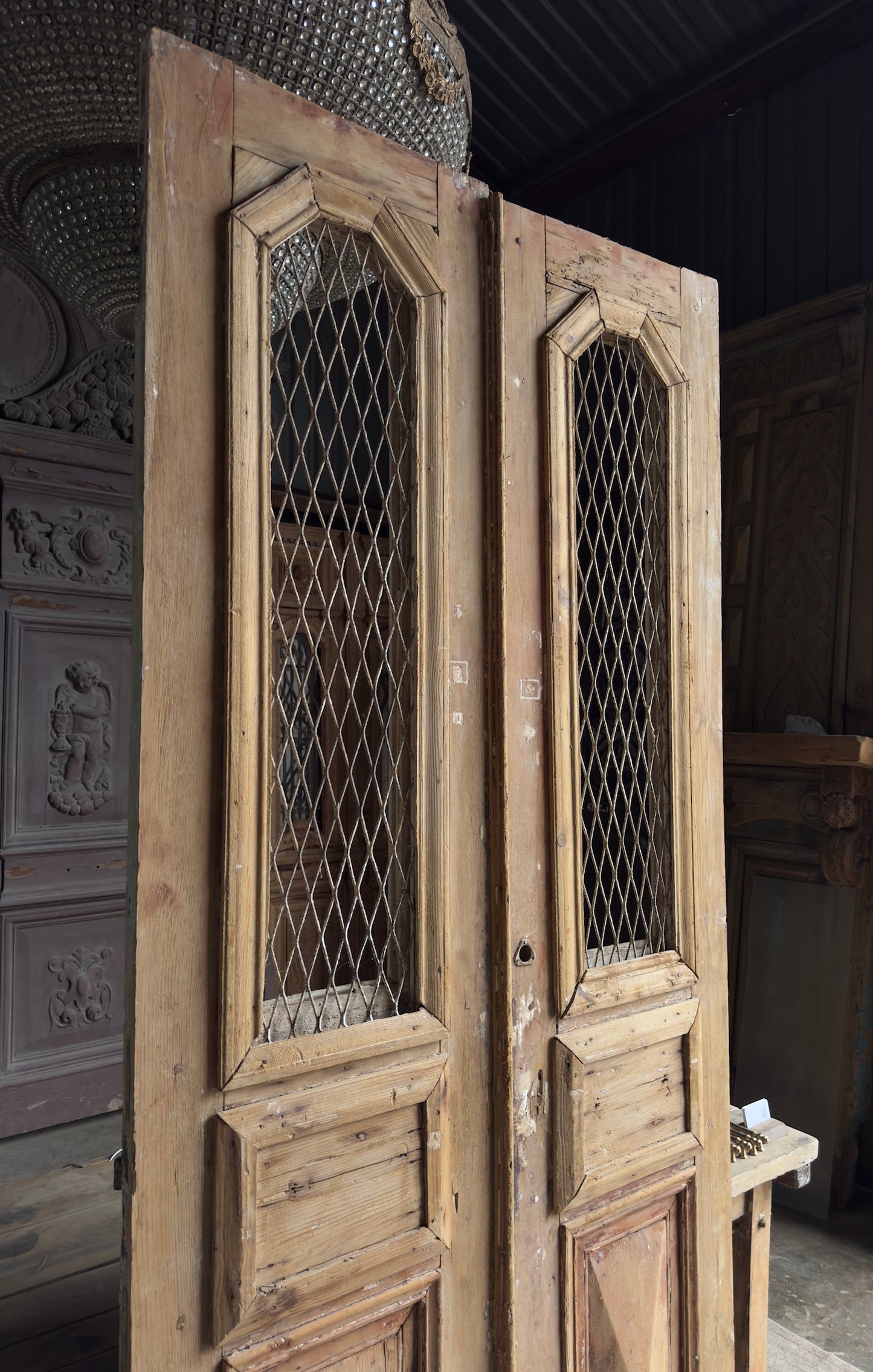 Antique Iron Arched Lite French Doors - 46x101.5 - L565