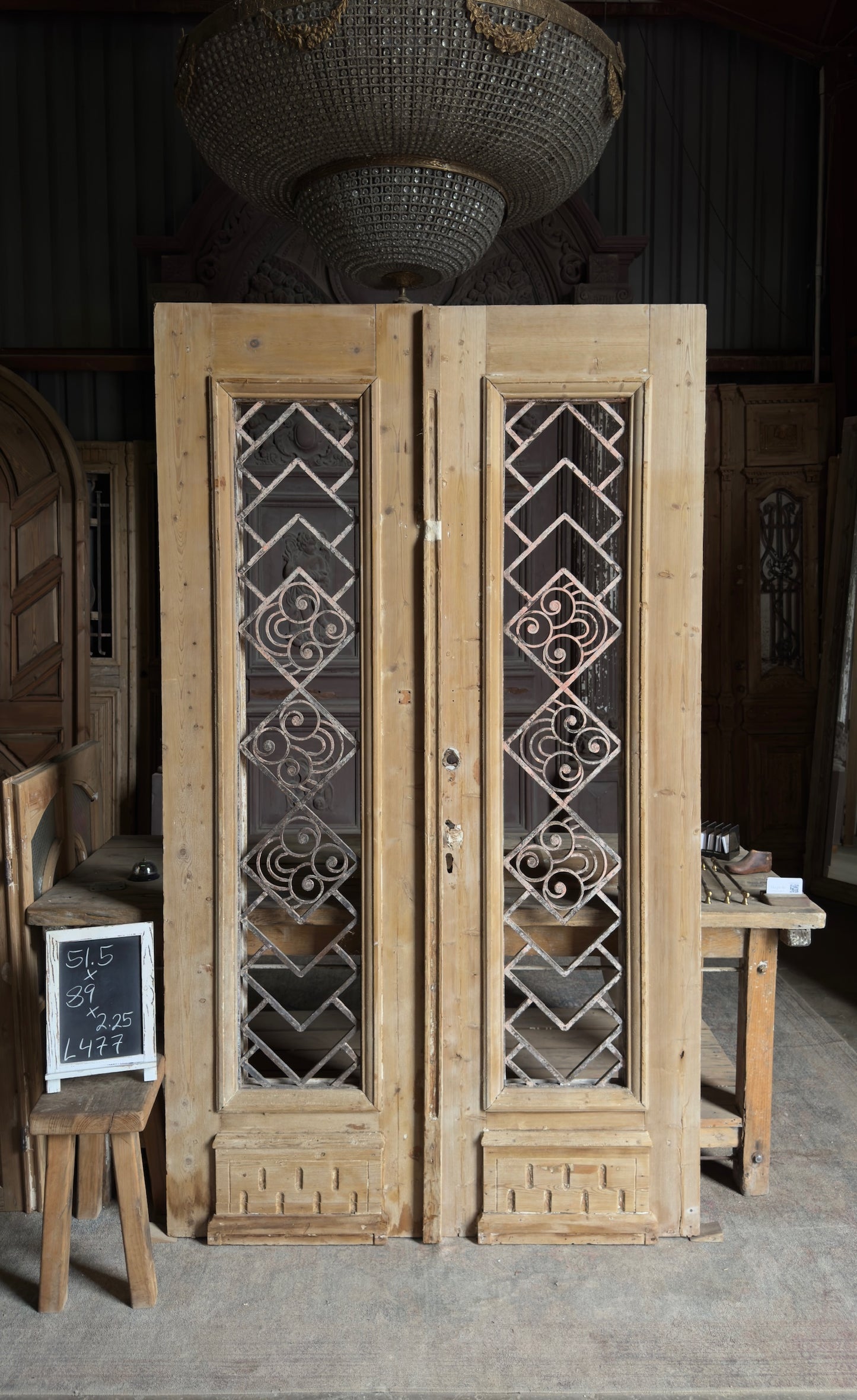 Diamond Grille Antique Iron French Doors - 51.5x89 - L477