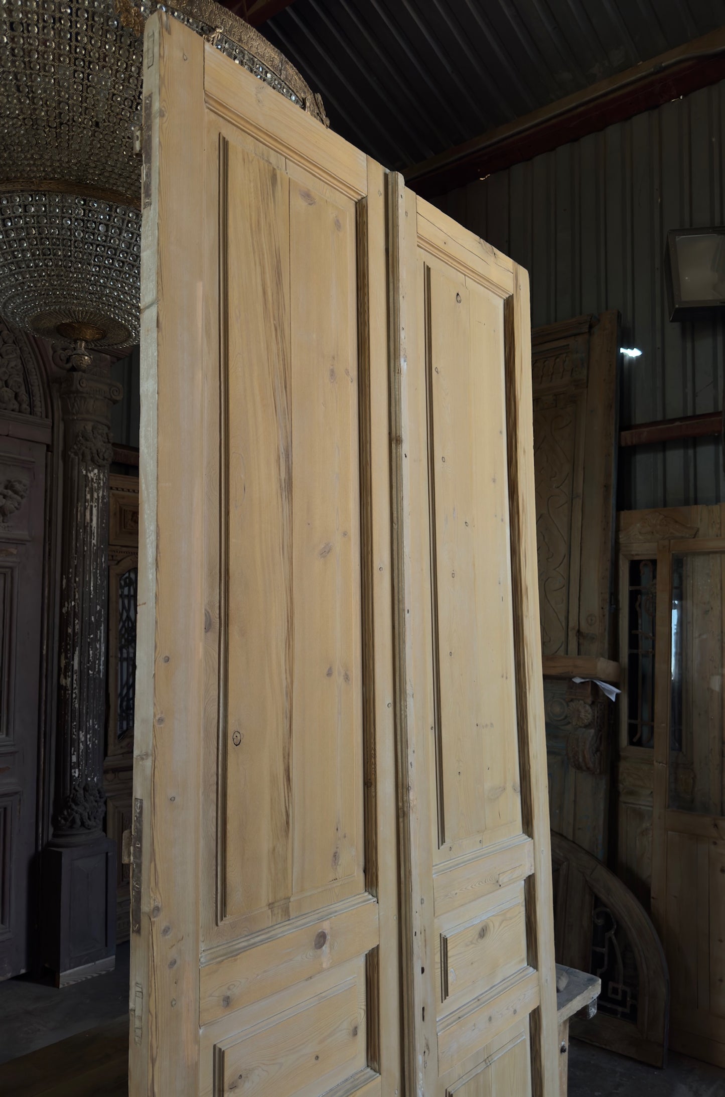 3 Panel Antique Solid French Doors - 47.75x108.5 K398