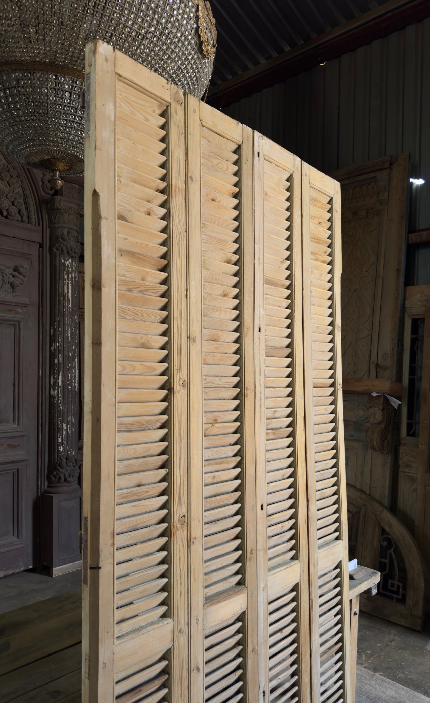 European French Antique Louvered Shutters - 48.25x99 K449