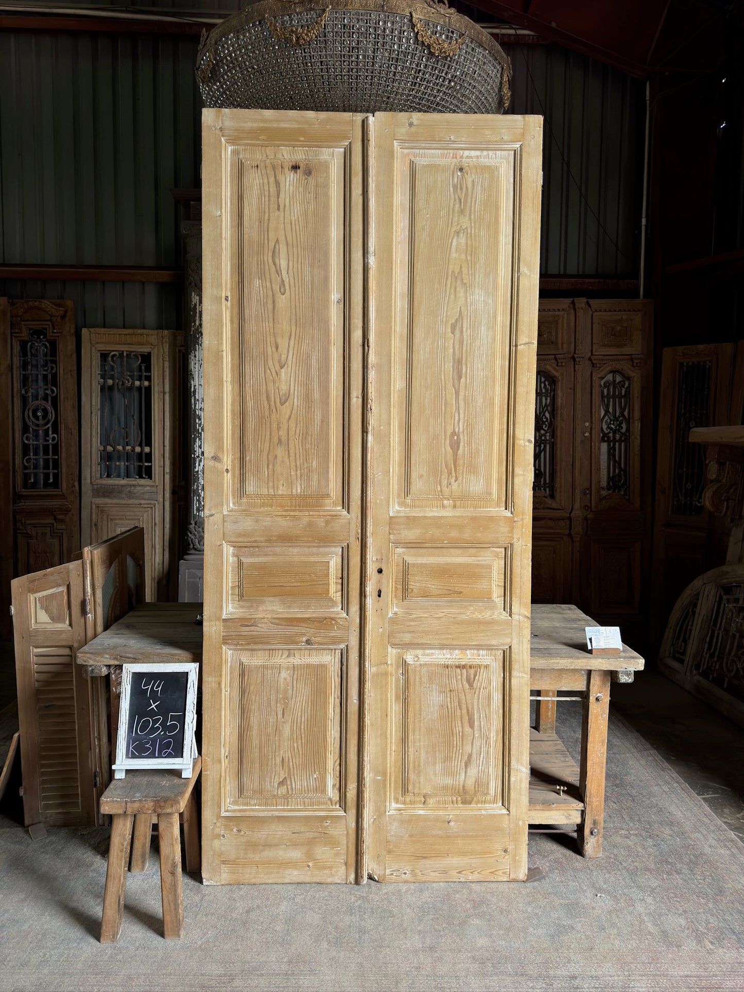 3 Panel Antique Solid French Doors - 44x103.5 K312