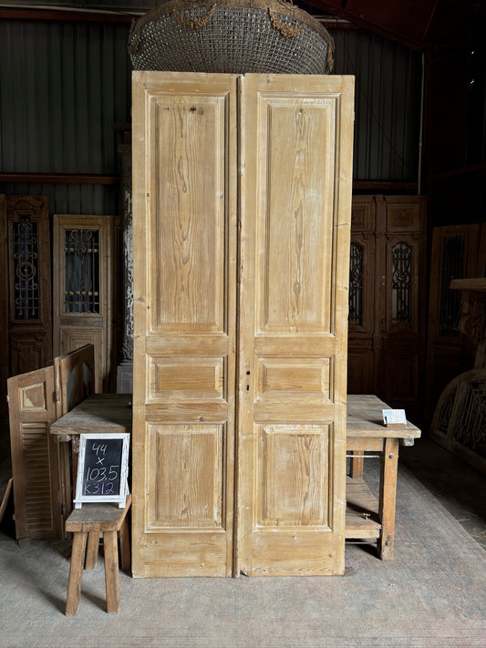 3 Panel Antique Solid French Doors - 44x103.5 K312