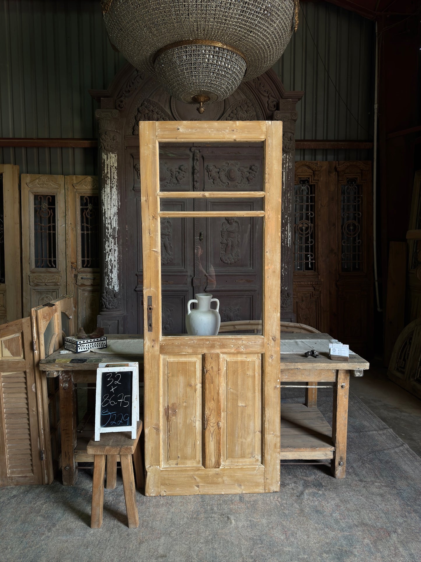 19th Century Antique Glass Single Door - 32x86.75 J229