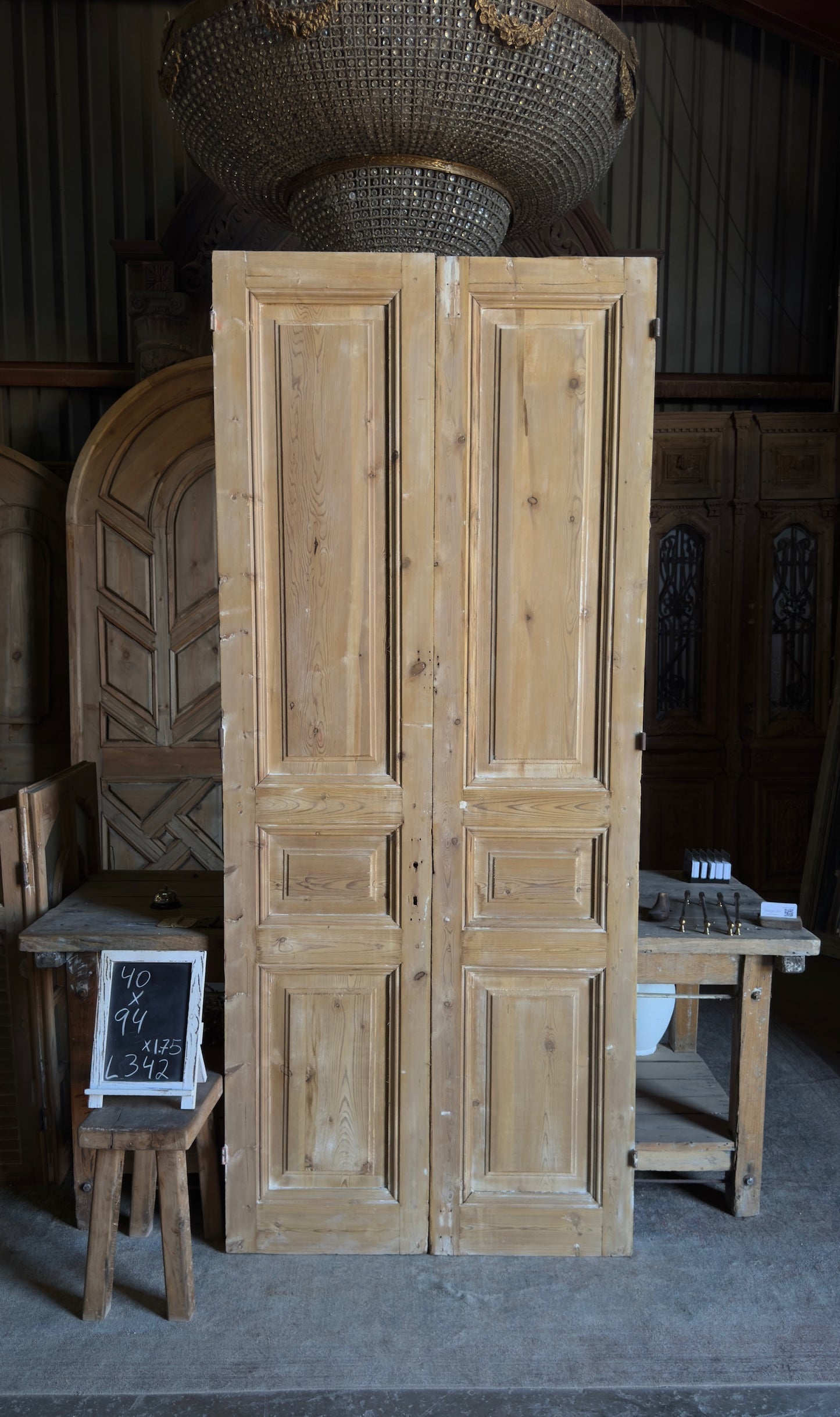 3 Panel Antique Solid French Doors - 40x94 - L342