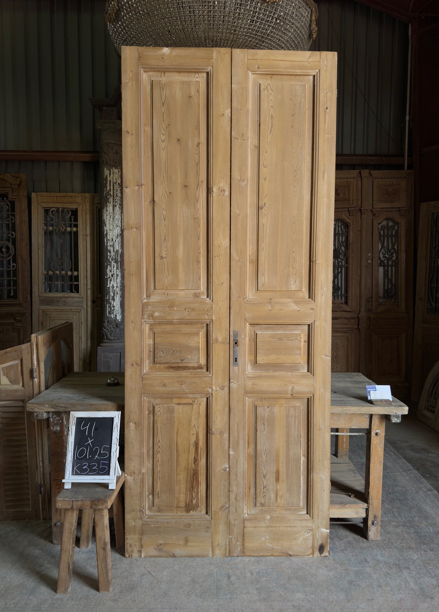 3 Panel Antique Solid French Doors - 41x101.25 K335