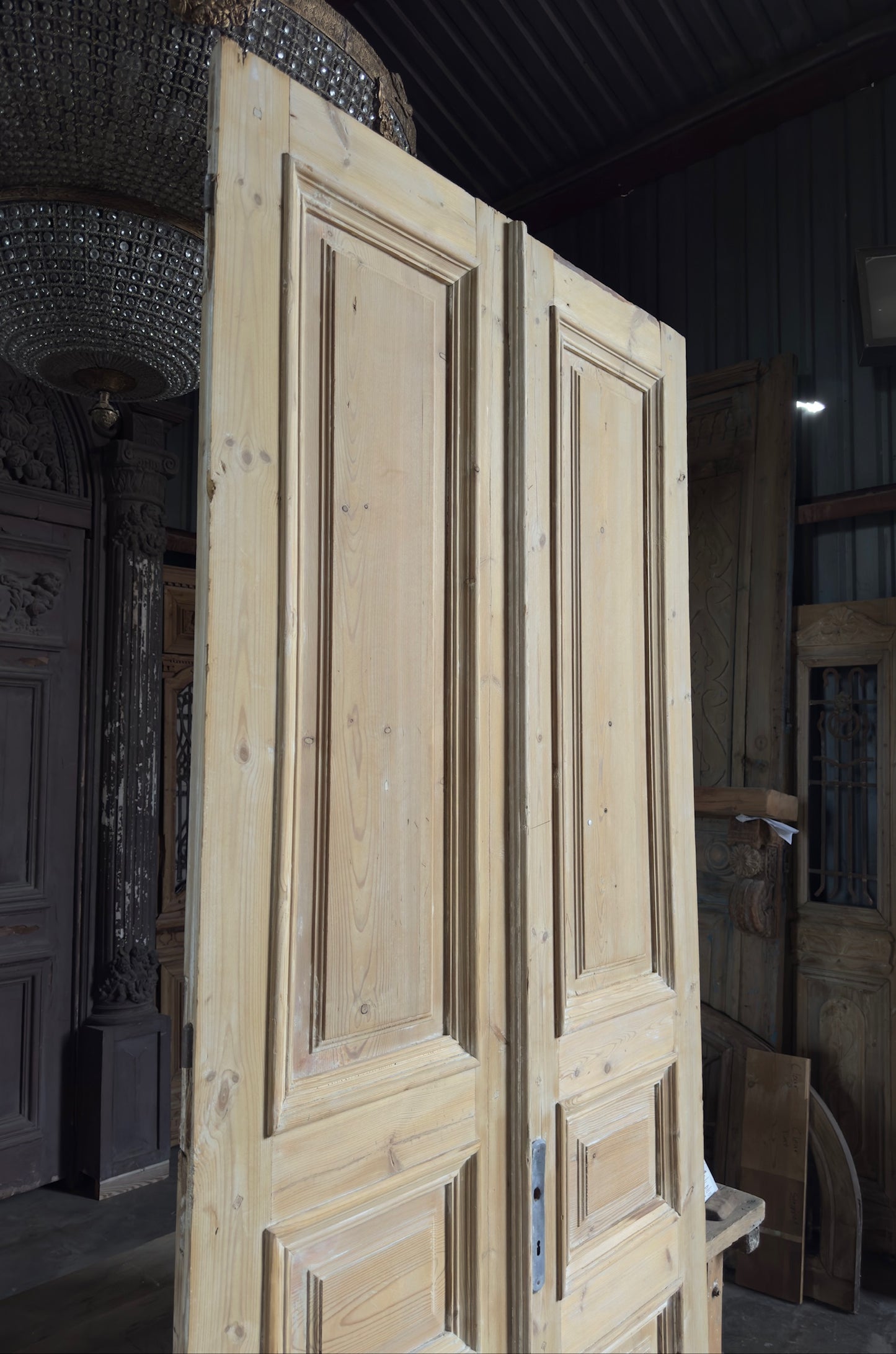 3 Panel Antique Solid French Doors - 45x103.5 K344