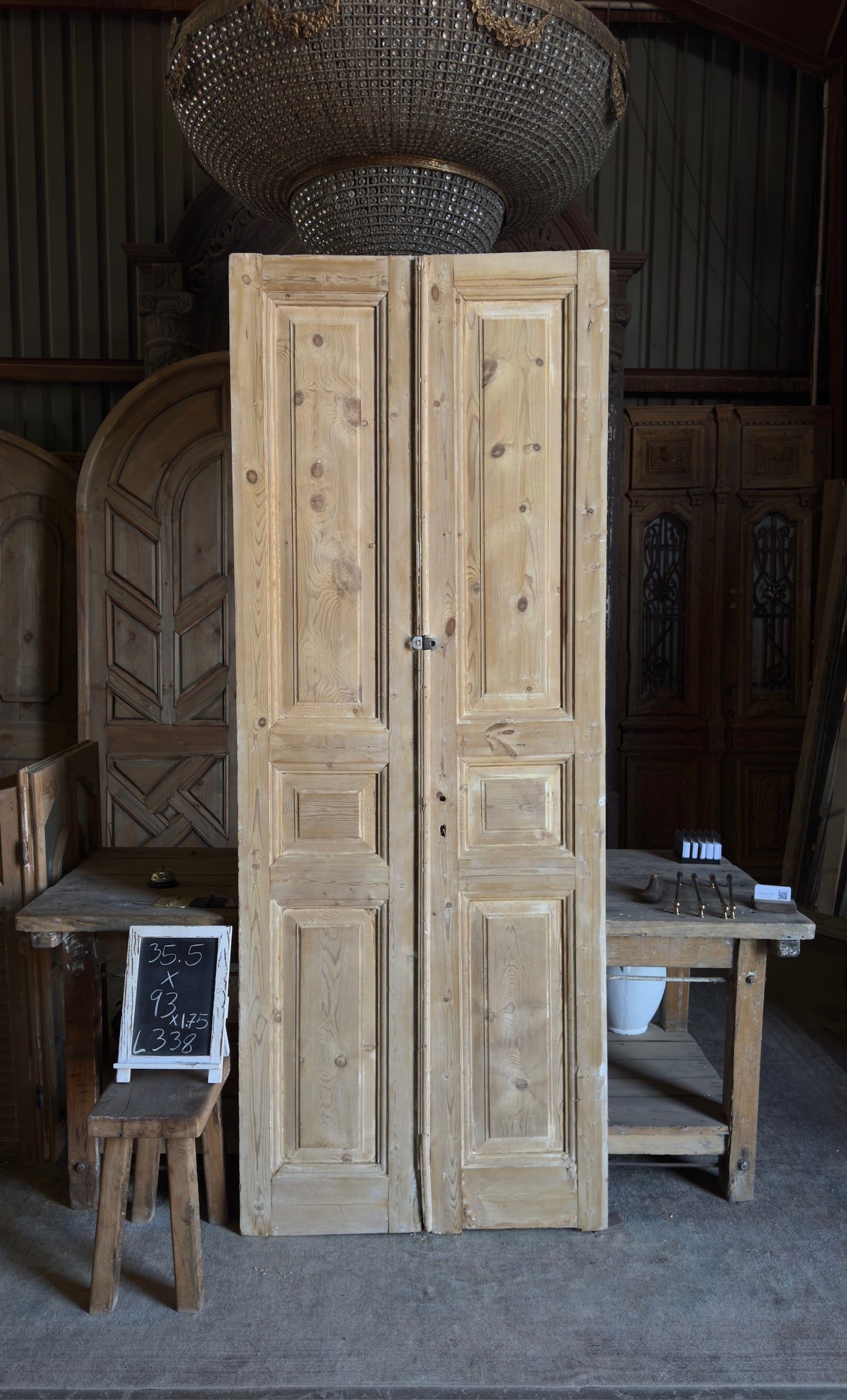 3 Panel Antique Solid French Doors - 35.5x93 - L338