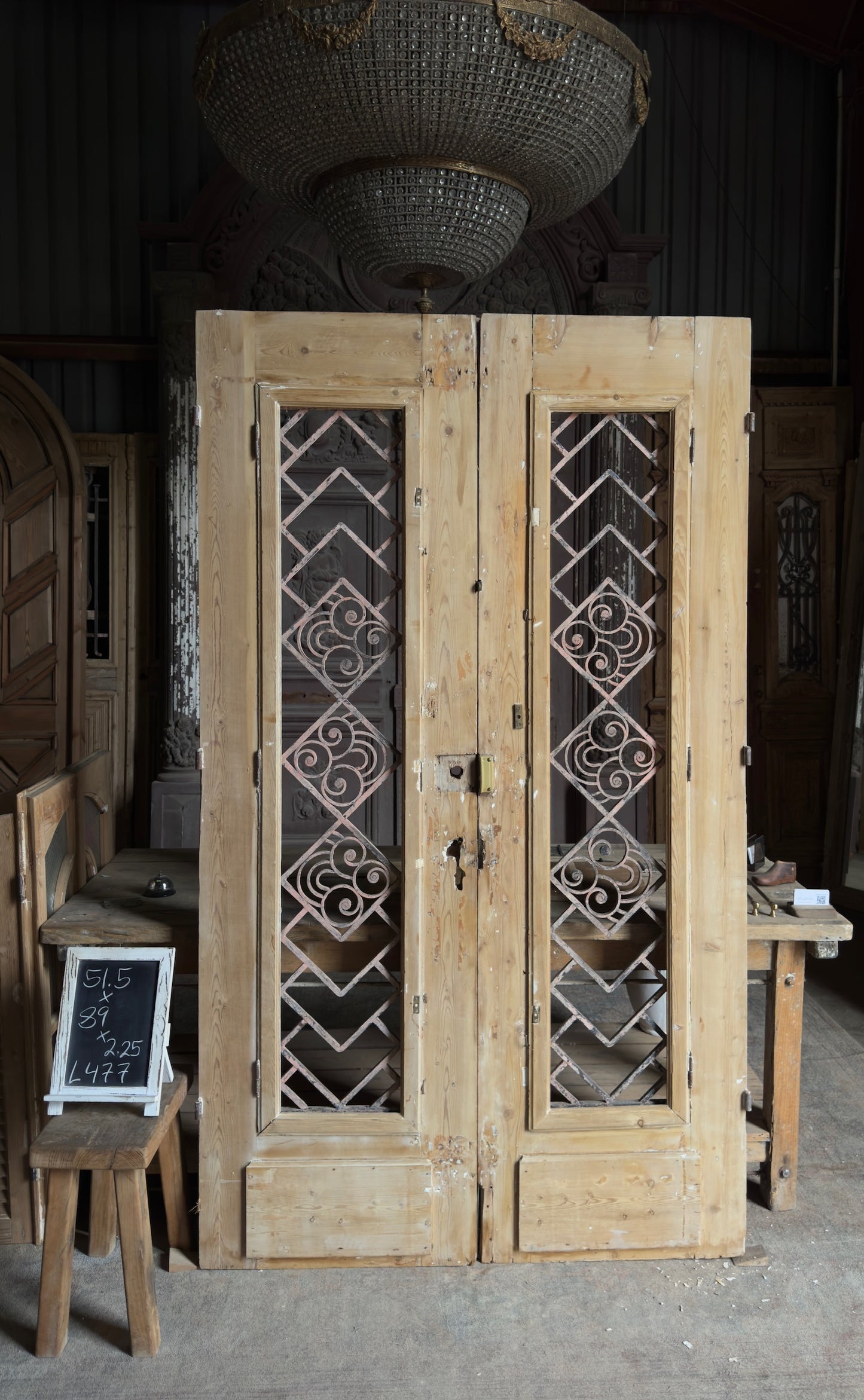 Diamond Grille Antique Iron French Doors - 51.5x89 - L477