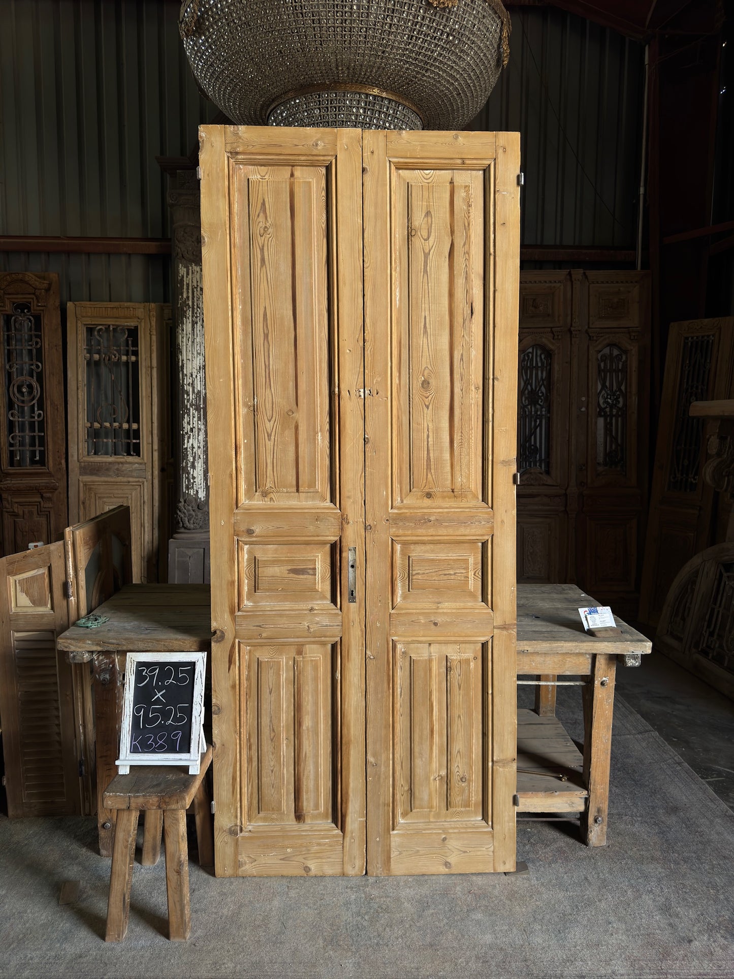 3 Panel Antique Solid French Doors - 39.25x95.25 K389