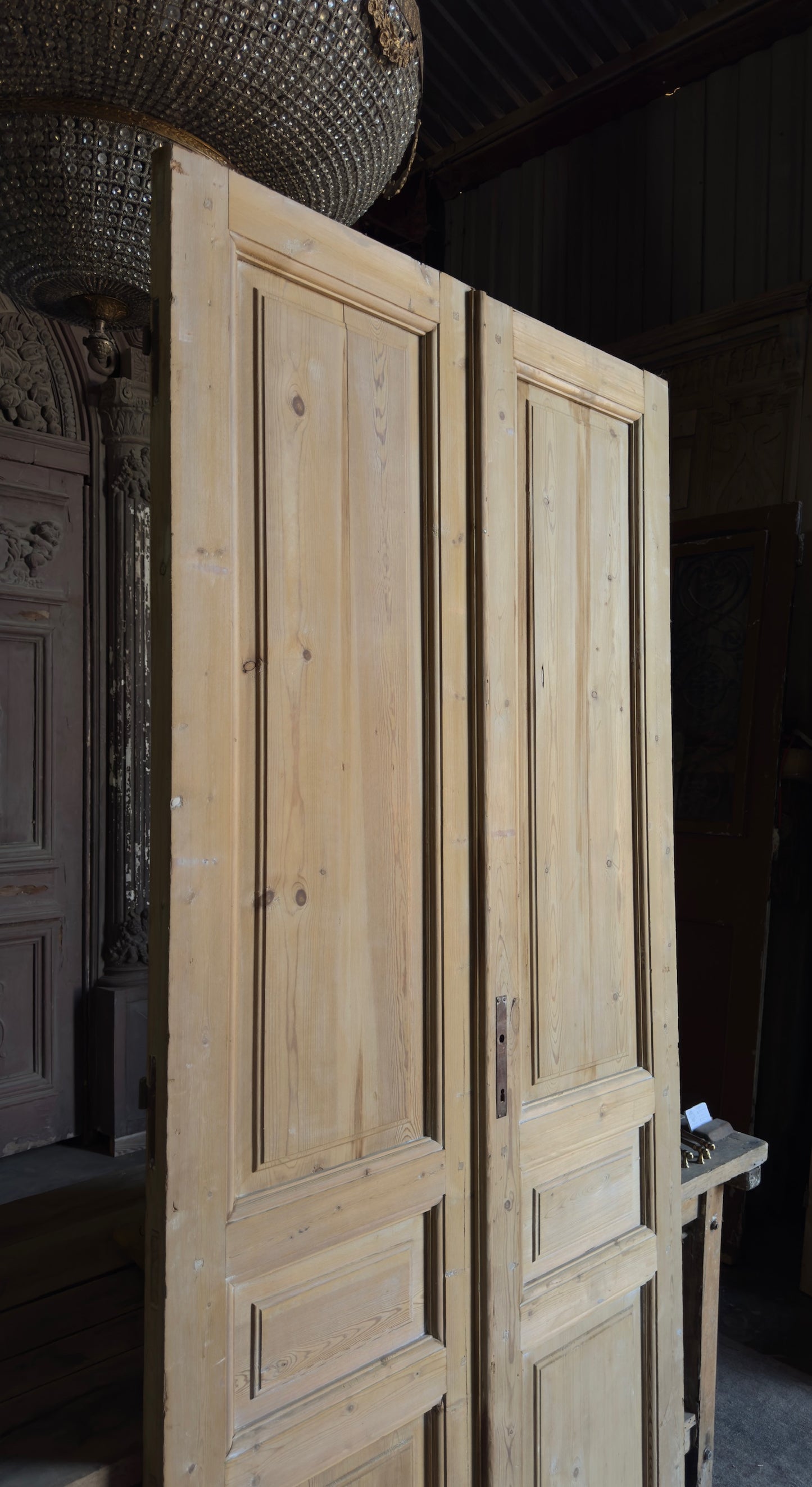 3 Panel Antique Solid French Doors - 44x94 - L320