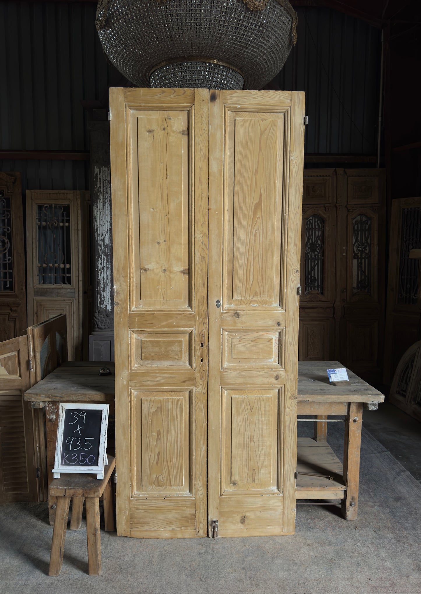 3 Panel Antique Solid French Doors - 39x93.5 K350