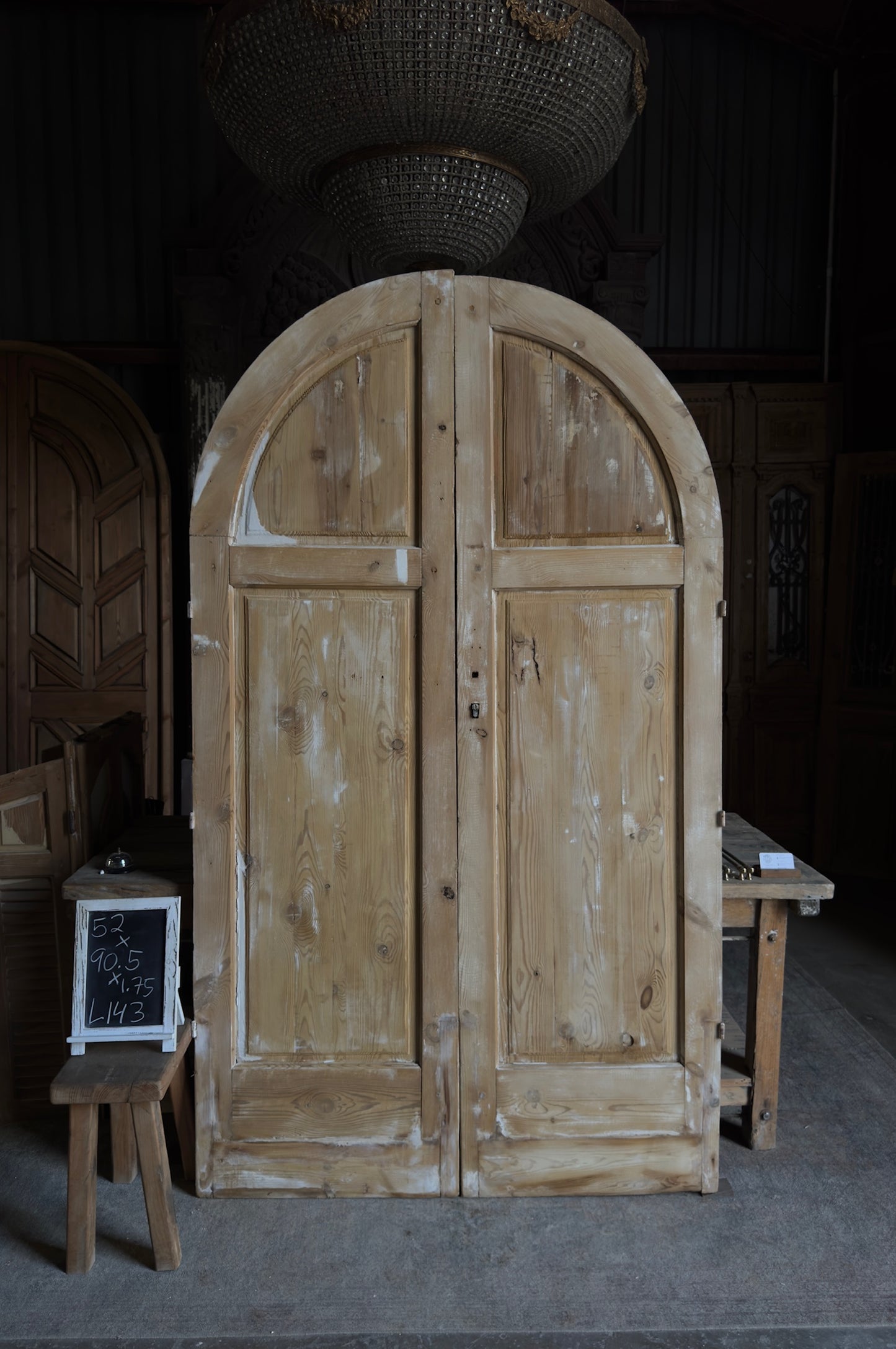 Antique Solid Arched Doors with Carved Cross - 52x90.5 - L143