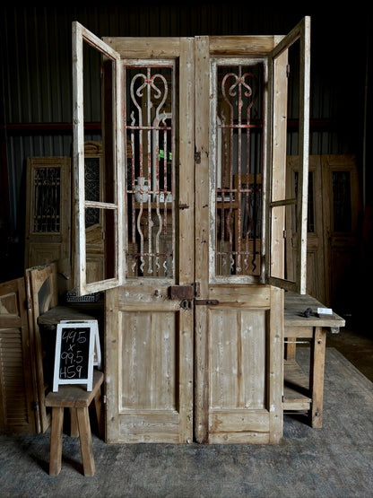 Grand Antique Iron Entrance Doors with Fluted Panel 44.5x99.5 H59