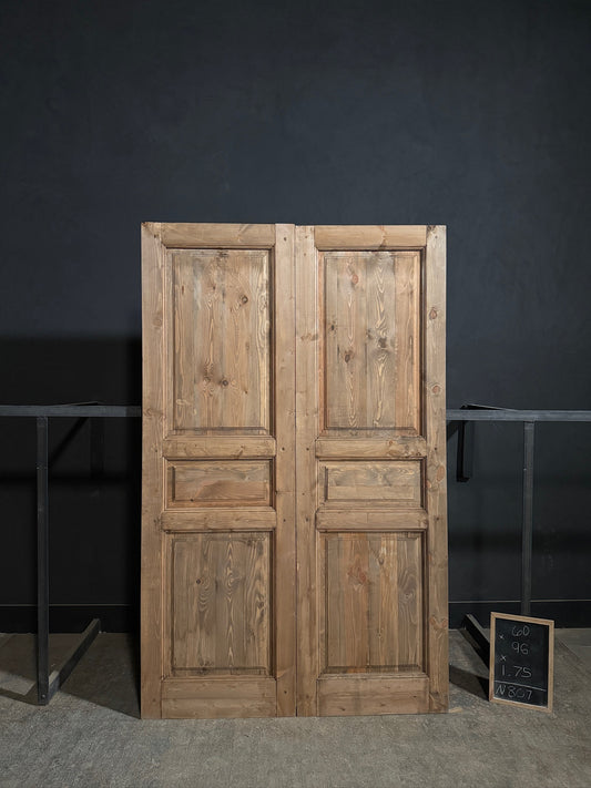 Handcrafted 3 Panel Solid French Doors - 62x96 - N807
