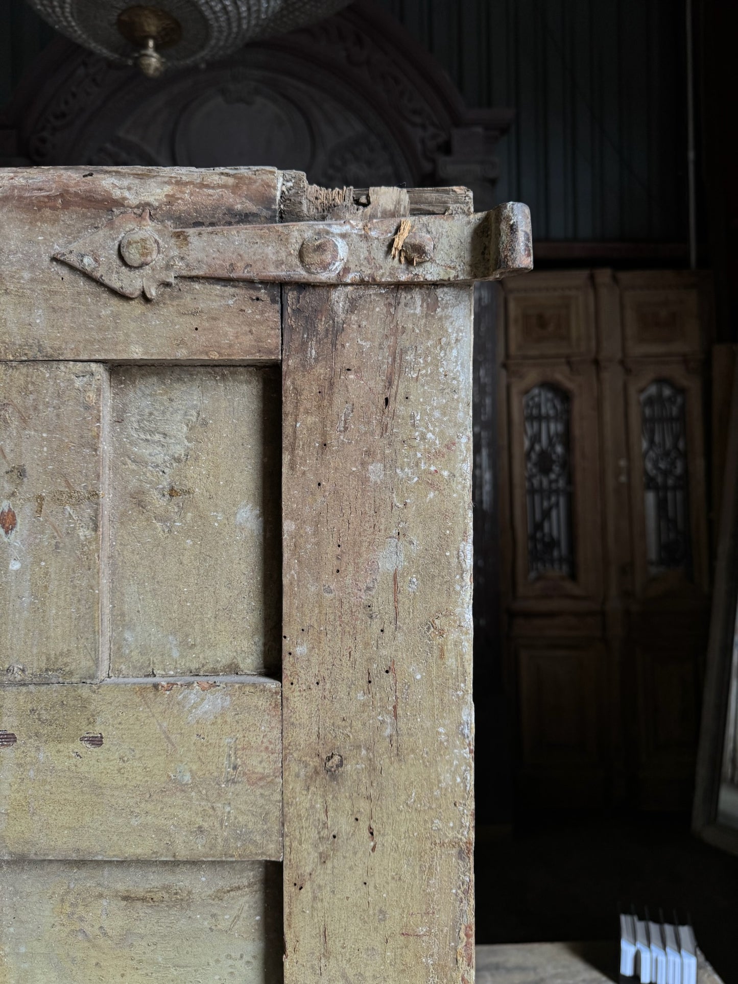 Spanish Coffered Panel Antique Single Door - 35.25x68.25 - L245