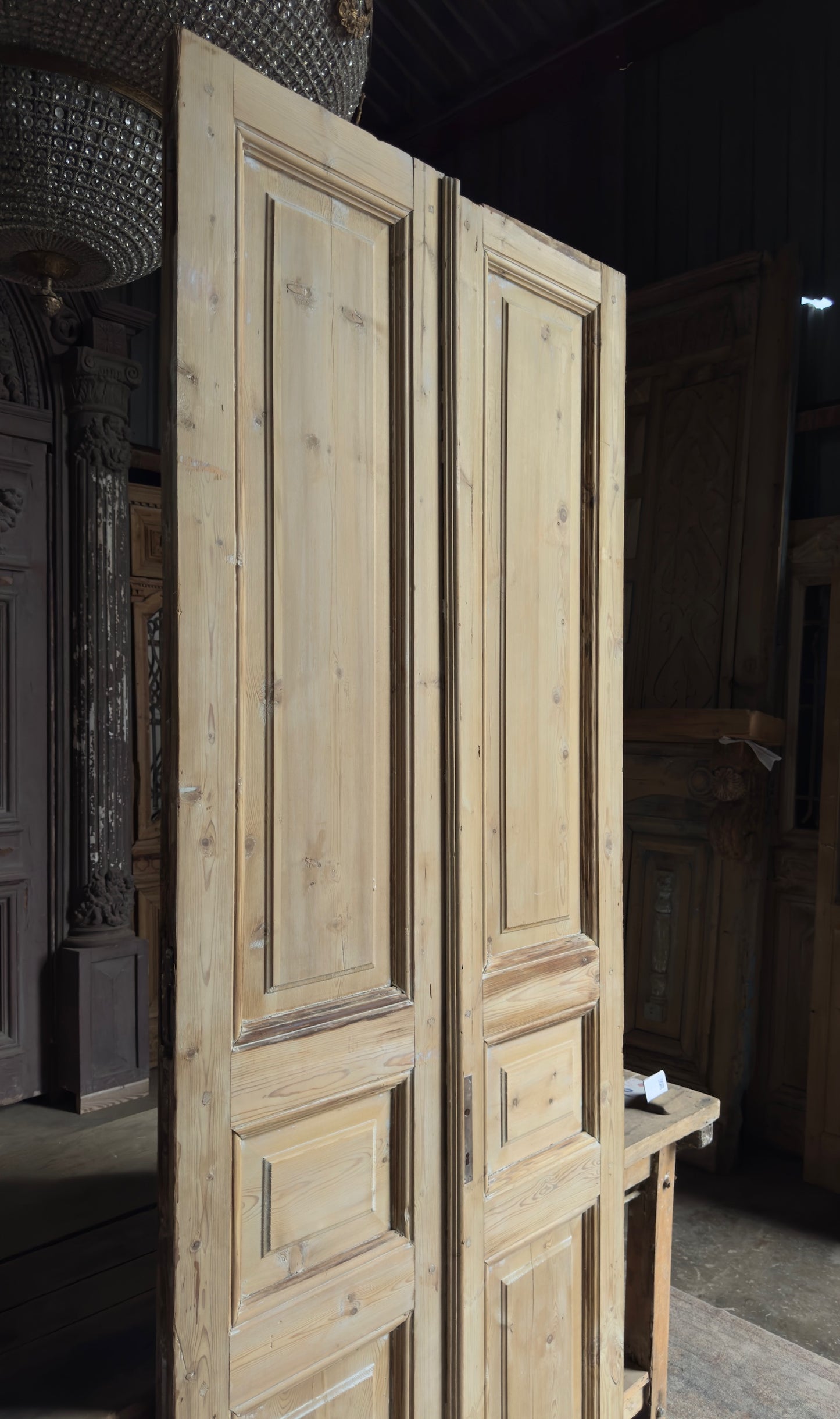 3 Panel Antique Solid French Doors - 38.5x96.5 K462