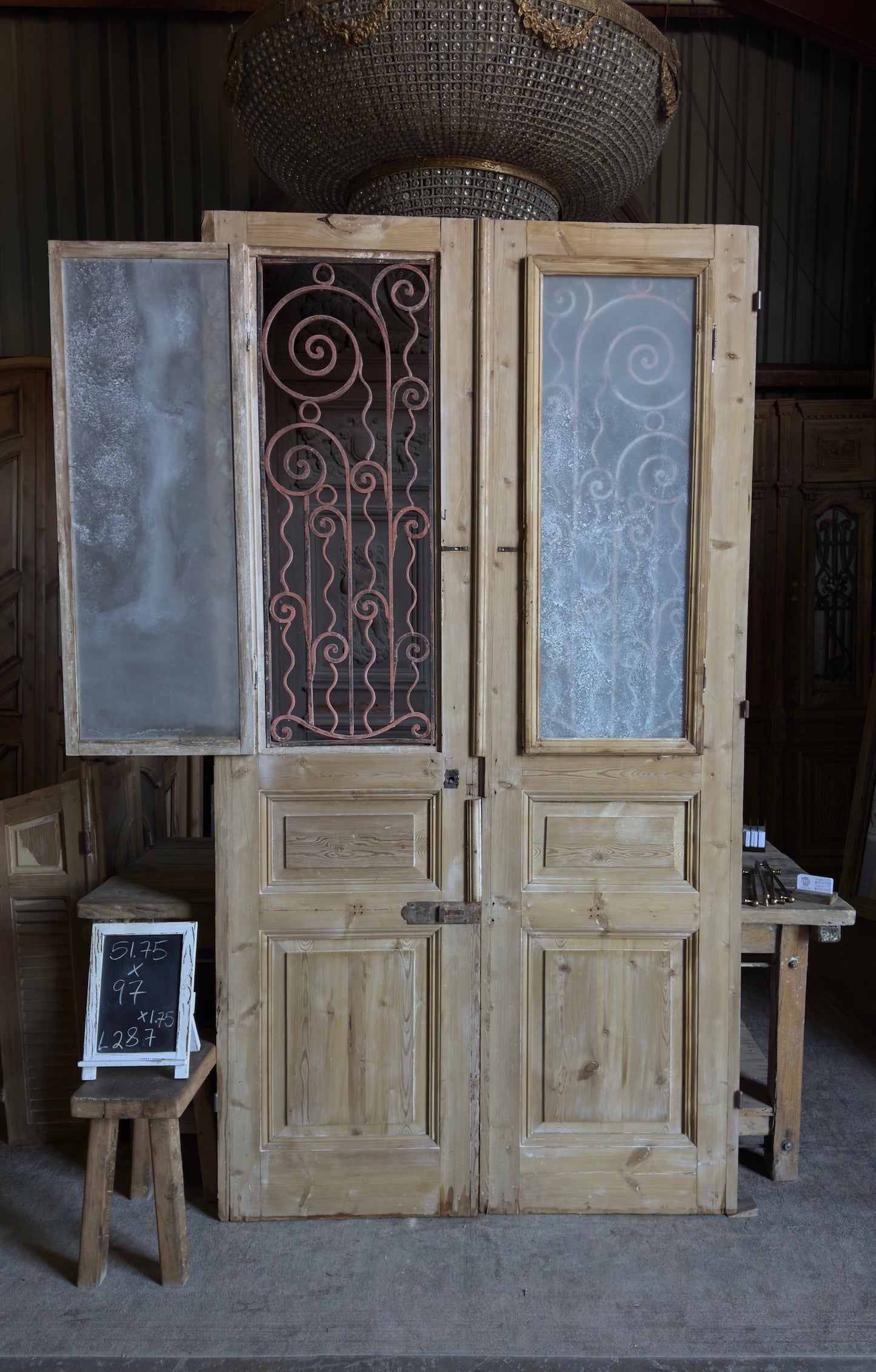 Scrolled Antique Iron French Doors - 51.75x97 - L287