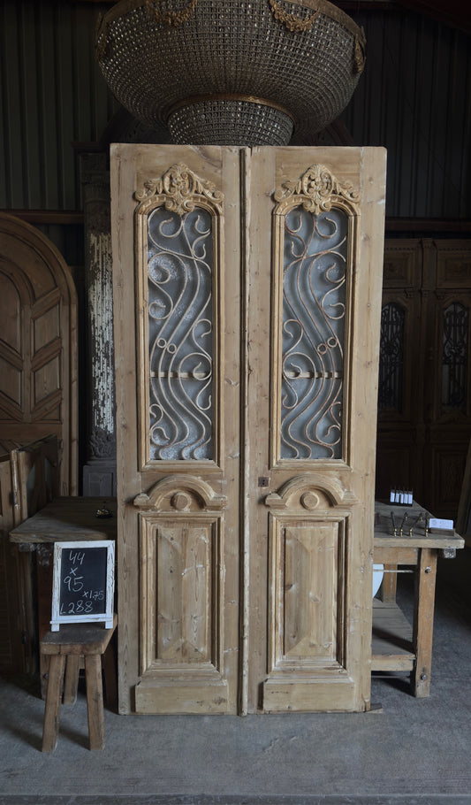 Art Nouveau Antique Iron French Doors - 44x95 - L288