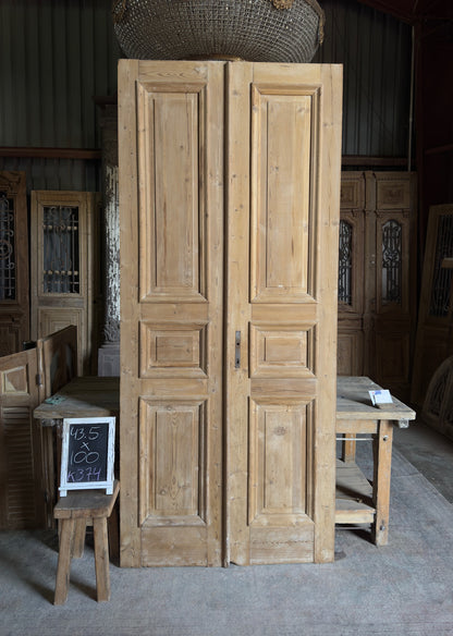 Raised Molding 3 Panel Antique Solid French Doors - 43.5x100 K374