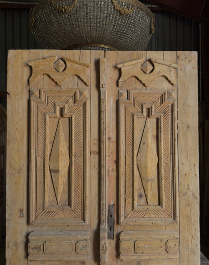 Antique Carved 2 Panel Double Doors - 56.5x100.25 - L528