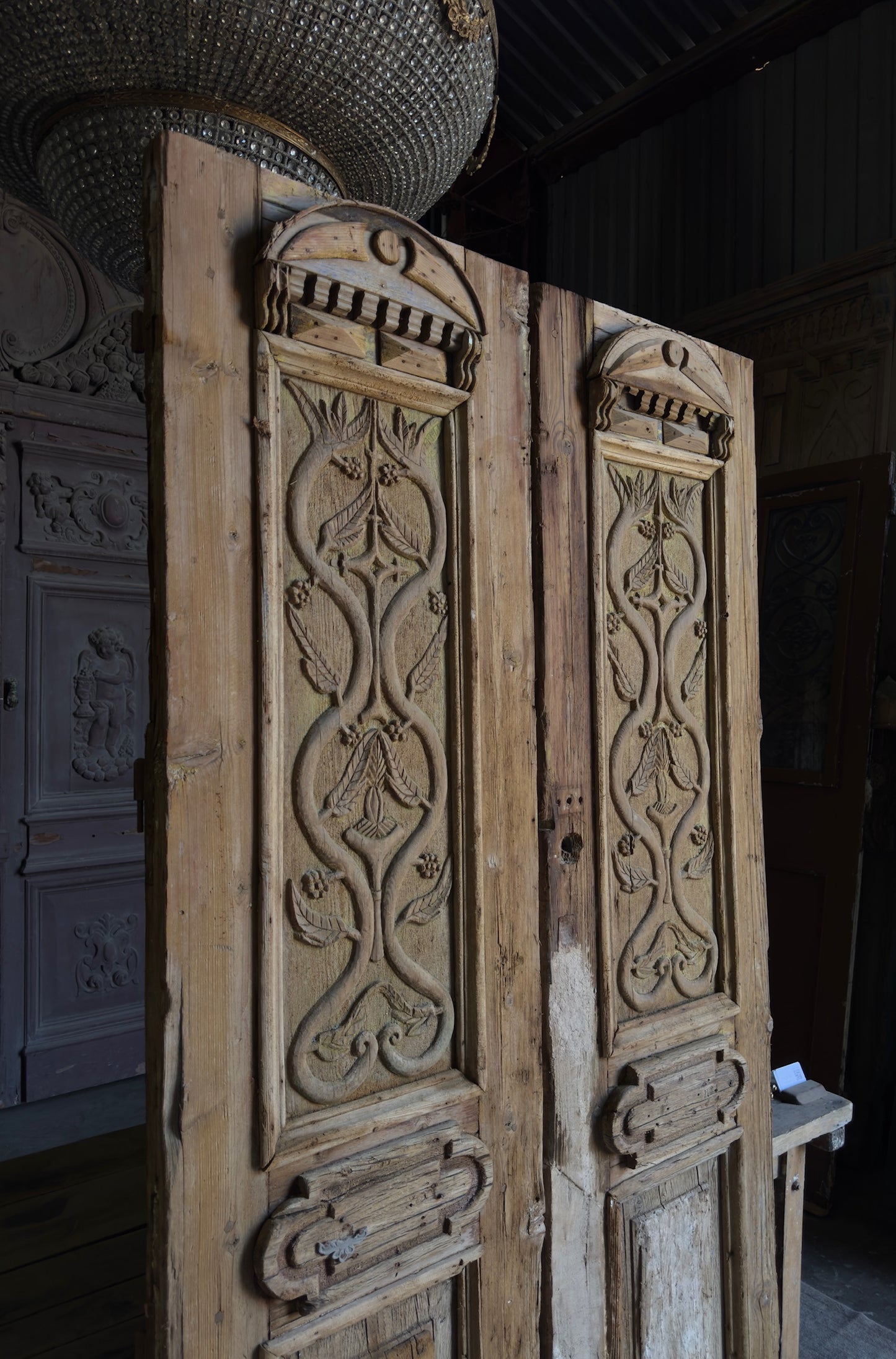 Ornately Carved Solid French Doors - 47x91.5 - L466