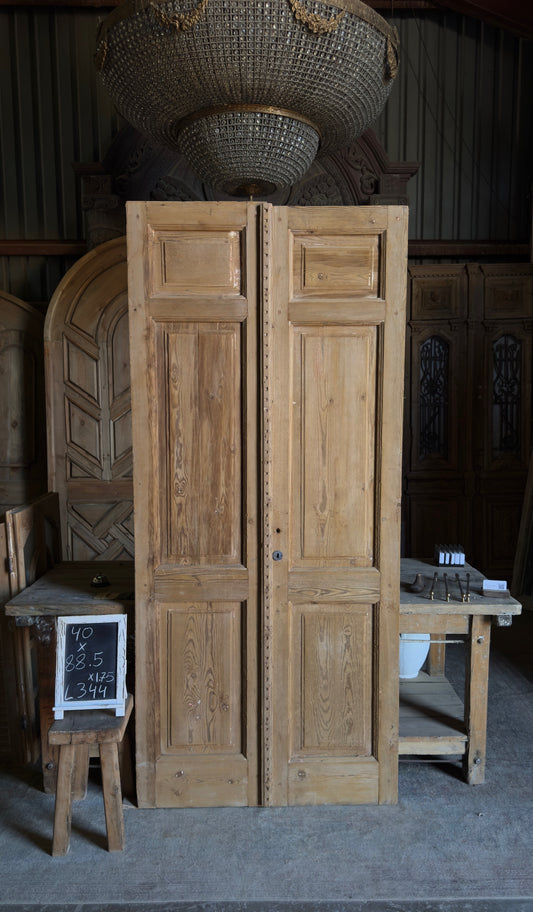 3 Panel Antique Solid French Doors - 40x88.5 - L344
